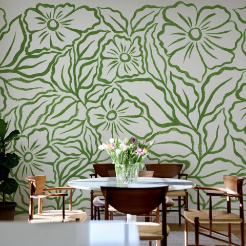 Fototapet, Ink Flowers, Green, Rebel Walls