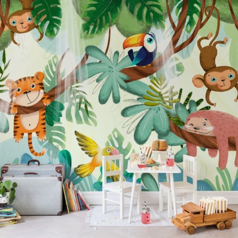 Fototapet, Jungle Buddies, Green, Rebel Walls - Img 6