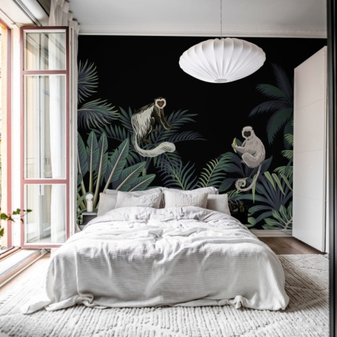 Fototapet, Jungle Monkeys, Black, Rebel Walls - Img 3