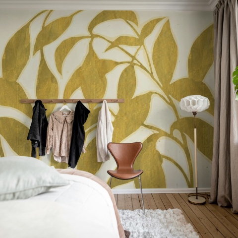 Fototapet, Leaf Silhouette, Yellow, Rebel Walls