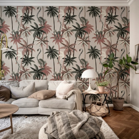 Fototapet, Lemur Palms, Burgundy, Rebel Walls