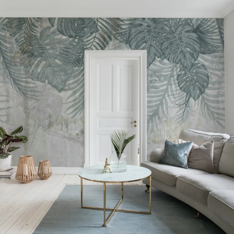 Fototapet, Monstera Wall, Blue, Rebel Walls