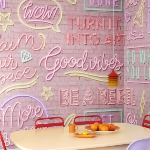 Fototapet, Neon Vibes, Pink Bricks, Rebel Walls