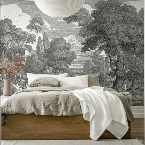 Fototapet, Park Etching, Gray, Rebel Walls