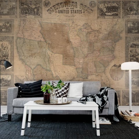 Fototapet, Pictorial Map of the U.S., Rebel Walls - Img 6