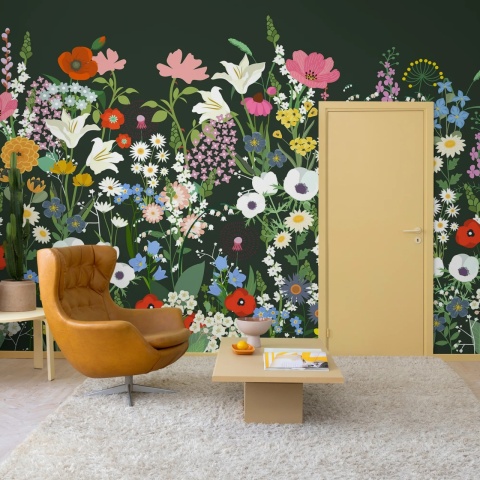 Fototapet, Playful Meadow, Black, Rebel Walls
