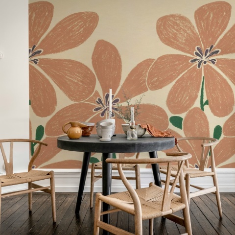 Fototapet, Sketched Flower, Red, Rebel Walls
