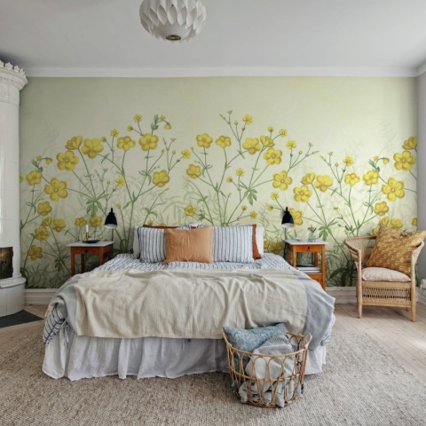 Fototapet, Vintage Buttercups, Yellow, Rebel Walls