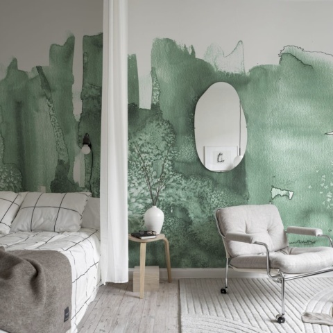 Fototapet, Watercolor City, Green, Rebel Walls