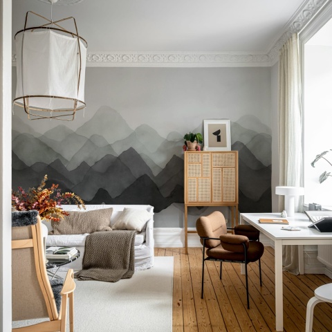 Fototapet, Watercolor Mountain, Black, Rebel Walls