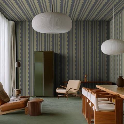 Fototapet, Wavy Stripe, Dark Green, Rebel Walls