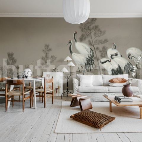 Fototapet, Whispering Cranes, Gray, Rebel Walls