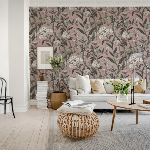 Fototapet, Winding Bloom, Pink, Rebel Walls