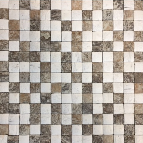 Panou decorativ 3D, Coconut, Honai Mosaic White&Brown, 6 placi 42x42cm, 1.05 mp