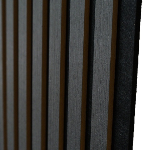 Panou riflaj acustic decorativ, MDF si pasla, AC2, 270x30x1.8cm, Gri inchis - Img 3