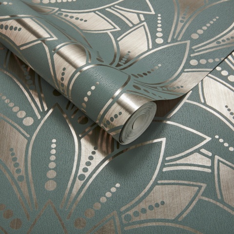 Tapet, Astoria, Neo Mint Green and Gold Luxury Foil, 1838 Wallcoverings, 5.3mp / rola - Img 2