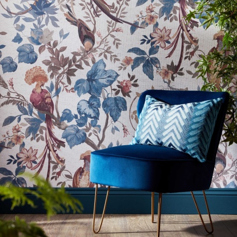 Tapet, Bird Sonnet, Chambray Blue Luxury Paperweave, (fibre naturale), 1838 Wallcoverings, 5.1mp / rola
