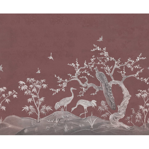 Tapet Chinoiserie Lace, Raspberry Red, Rebel Walls - Img 2