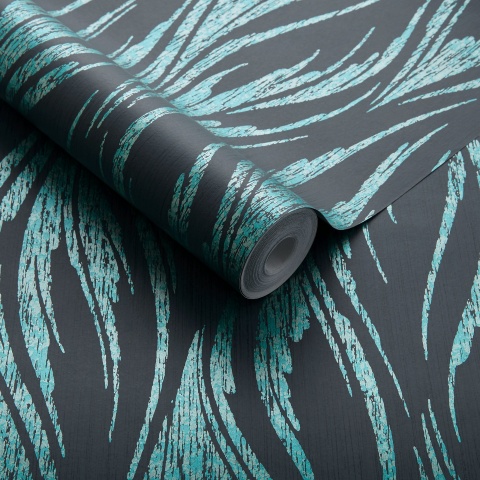 Tapet, Ripple, Mineral Green and Black Luxury Feature, 1838 Wallcoverings, 5.3mp / rola - Img 2