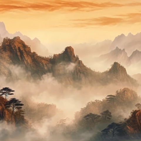 Fototapet Artistic Montagne et Ciel Huang Shan Rêve MH108