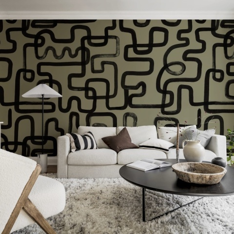 Fototapet, Artzy Lines, Olive Green, Rebel Walls