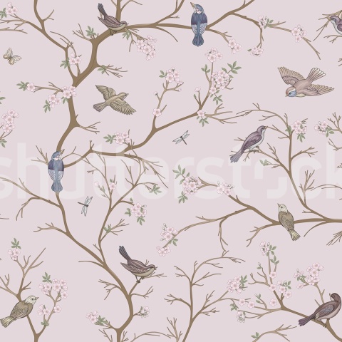 Fototapet, Bird Chinoiserie, Pink, Rebel Walls - Img 2