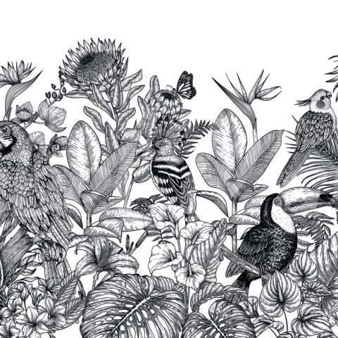 Fototapet, Birds Garden, Black &amp; White, Rebel Walls - Img 2