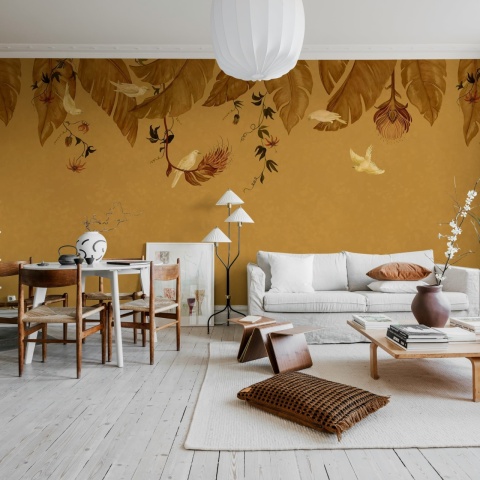Fototapet, Birds in the Trees, Orange, Rebel Walls