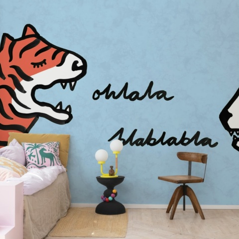 Fototapet, Cat Talk, Light Blue, Rebel Walls