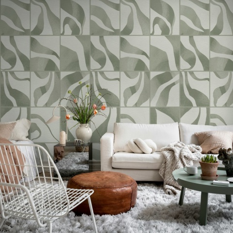 Fototapet, Floating Tiles, Green, Rebel Walls