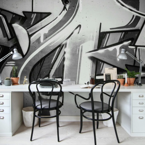 Fototapet, Graffiti Wall, Black &amp; White, Rebel Walls - Img 3