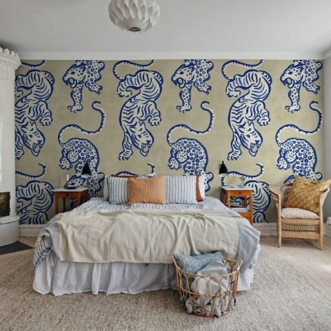 Fototapet, Ink Tiger, Blue, Rebel Walls