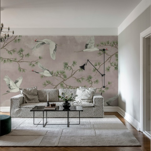 Fototapet, Majestic Cranes, Pink, Rebel Walls