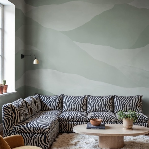 Fototapet, Misty Peaks, Light Green, Rebel Walls