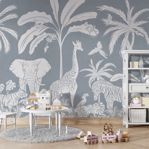 Fototapet Monochrome Jungle - Blue, Kikki Belle - Img 5