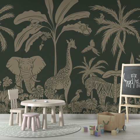 Fototapet Monochrome Jungle - Green Vintage, Kikki Belle - Img 4