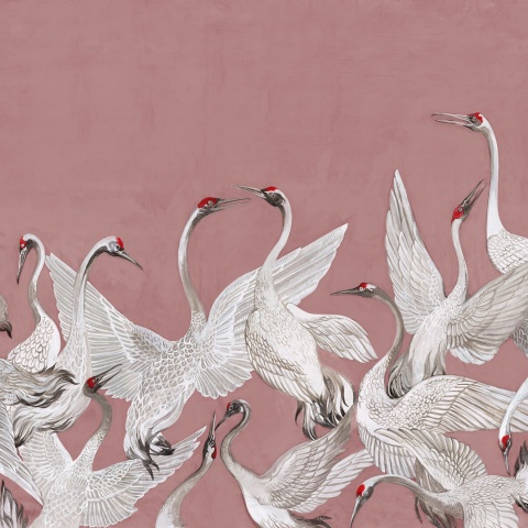 Fototapet, Soaring Cranes, Pink, Rebel Walls - Img 2