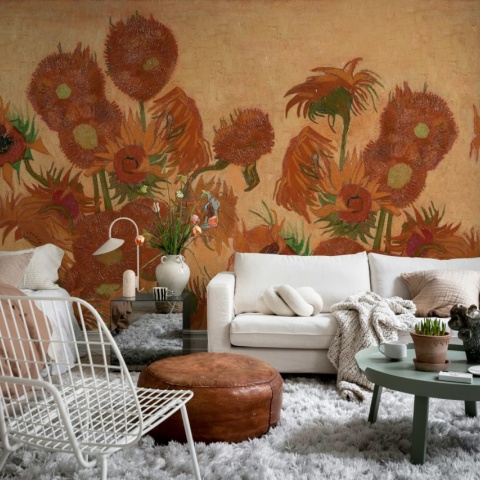 Fototapet, Sunflowers Repeatable, Peach, Rebel Walls