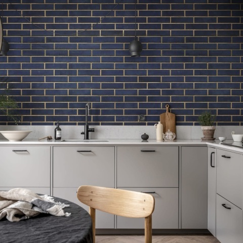 Fototapet, Wall of Tiles, Dark Blue, Rebel Walls