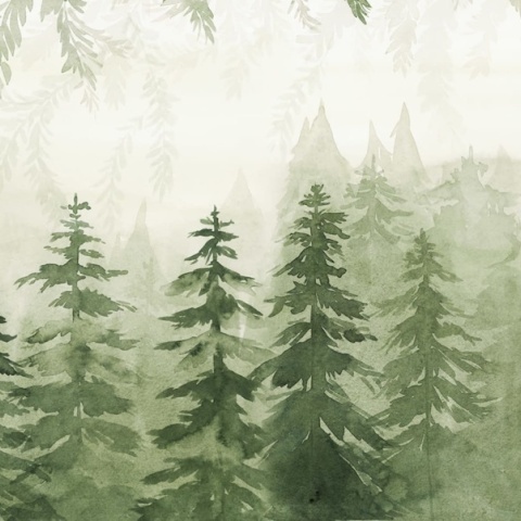 Fototapet, Watercolor Forest, Green, Rebel Walls - Img 2