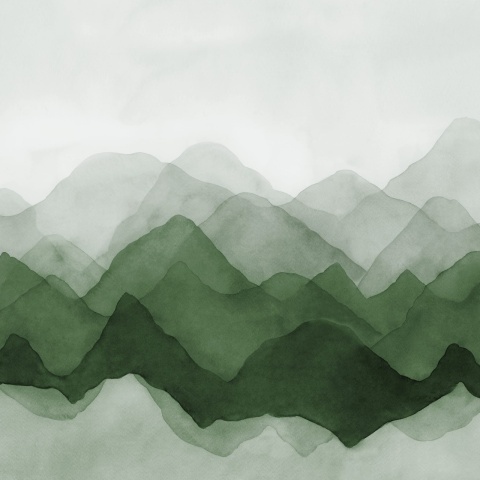 Fototapet, Watercolor Mountain, Green, Rebel Walls - Img 2