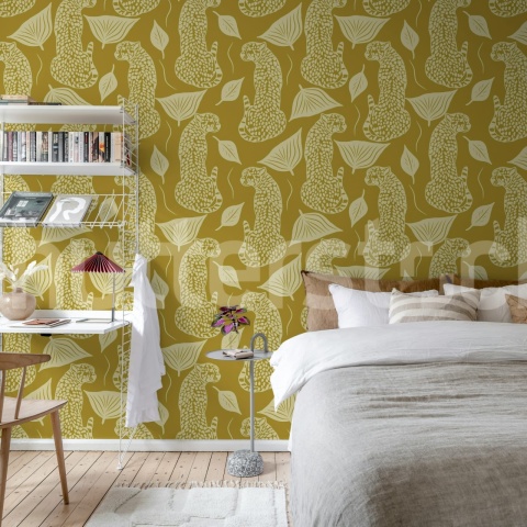 Fototapet, Whimsy Leopard, Yellow, Rebel Walls