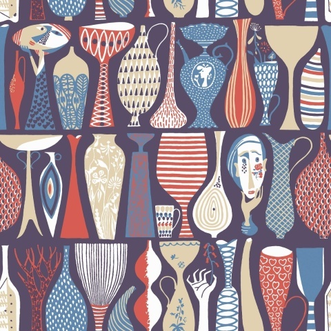 Tapet lavabil, Stig Lindberg Pottery 1760, 5.3mp / rola - Img 2