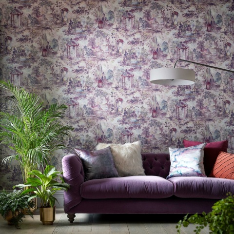 Tapet, Pavilion, Rose Pink Luxury Toile, 1838 Wallcoverings, 7mp / rola