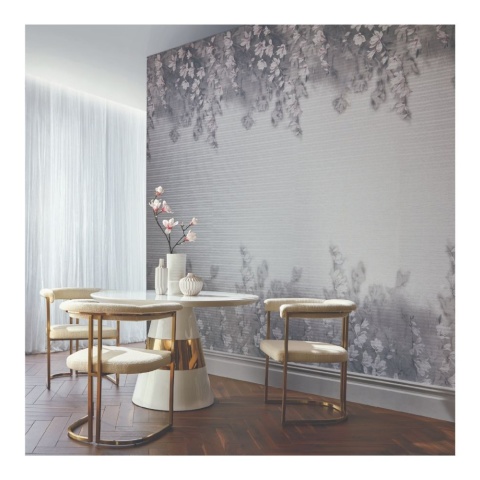 Tapet, Trailing Magnolia, Mist Grey Luxury Floral Paperweave, 1838 Wallcoverings, 5.2mp / rola