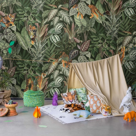 Fototapet, 3D Mischievous Tigers, Lush, Rebel Walls - Img 3