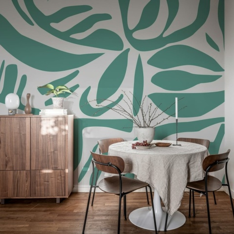 Fototapet, Abstract Leafs, Turquoise, Rebel Walls