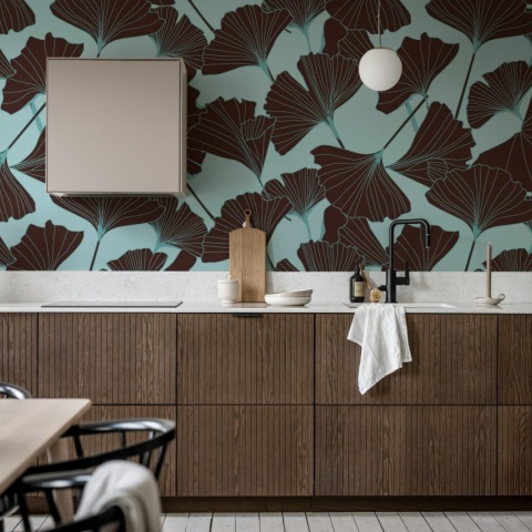 Fototapet, Big Ginko, Turquoise, Rebel Walls
