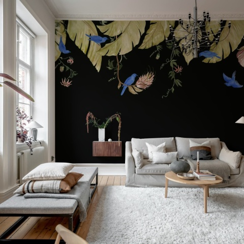Fototapet, Birds in the Trees, Black, Rebel Walls