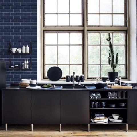 Fototapet, Bistro Tiles, Royal Blue, Rebel Walls
